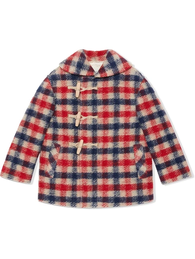 Shop Gucci Check-pattern Wool Coat In Blue