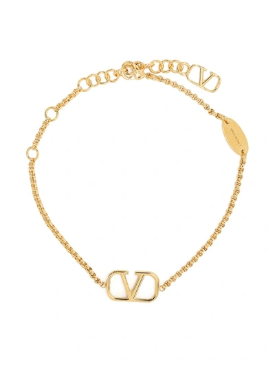 Shop Valentino Vlogo Plaque Bracelet In Gold