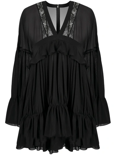 Shop Saint Laurent Ruffled Mini Dress In Black
