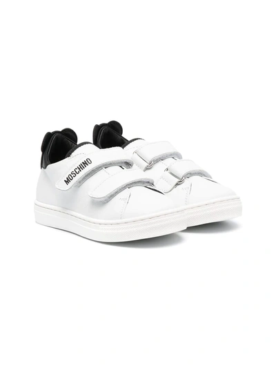 Shop Moschino Touch-strap Leather Trainers In White