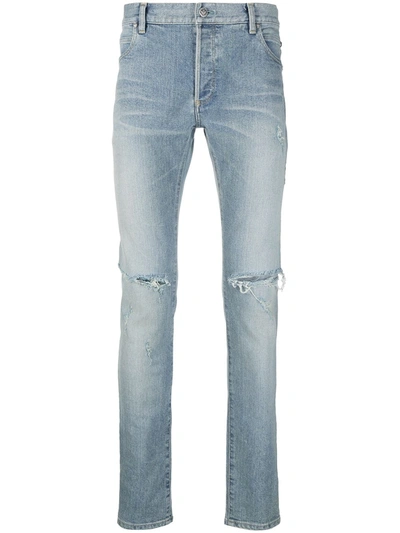 Shop Balmain Ripped Slim-fit Jeans In Blue