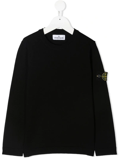 Shop Stone Island Junior Logo-patch Cotton Sweatshirt In Black