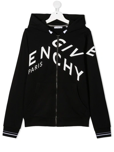 Shop Givenchy Teen Logo-print Hooded Jacket In Black