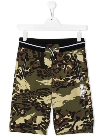 Shop Givenchy Teen Camouflage-print Track Shorts In Green