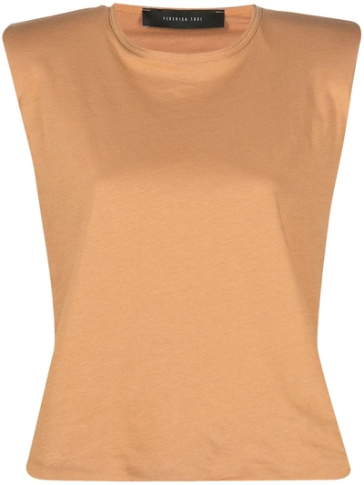 Shop Federica Tosi Padded-shoulder T-shirt In Brown