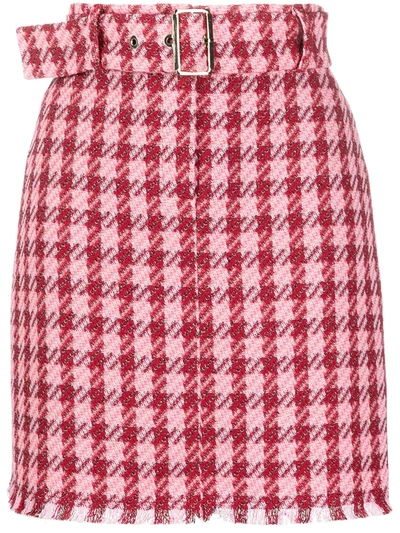 Shop Pinko Belted Check-print Mini Skirt In Pink