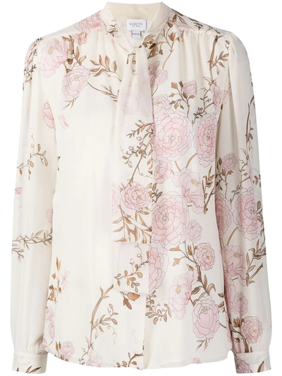 Shop Giambattista Valli Floral-print Silk Blouse In Neutrals