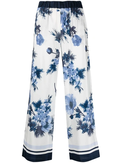 Shop P.a.r.o.s.h Floral-print Silk Wide-leg Trousers In Blue