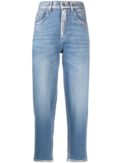 Shop 7 For All Mankind Malia Metallized Cropped Jeans In Blue