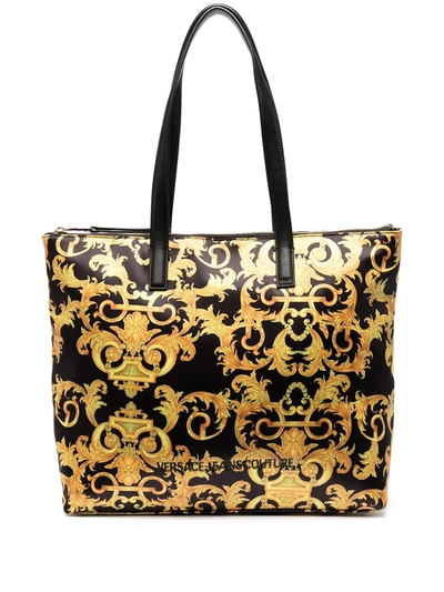 Shop Versace Jeans Couture Signature Barocco Print Shopper Tote In Black