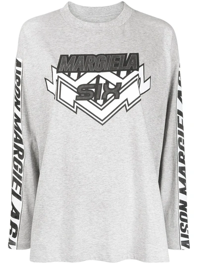 Shop Mm6 Maison Margiela Motocross Logo-print T-shirt In Grey