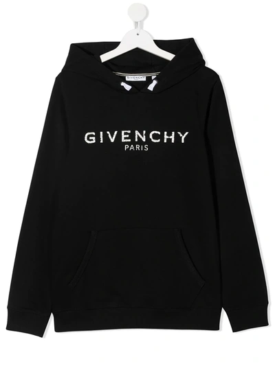 Shop Givenchy Teen Logo-print Cotton Hoodie In Black