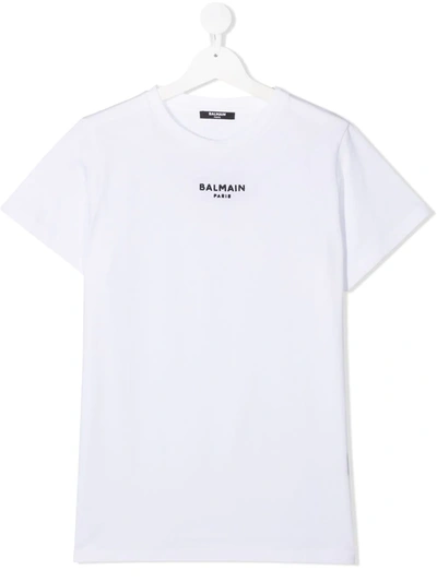 Shop Balmain Teen Logo Embroidered T-shirt In White