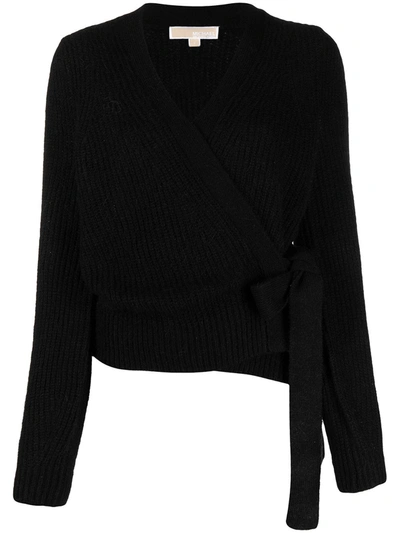 Shop Michael Michael Kors Tie-side Knitted Cardigan In Black
