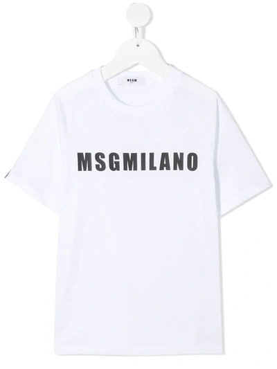 Shop Msgm Short-sleeve Cotton Logo T-shirt In White