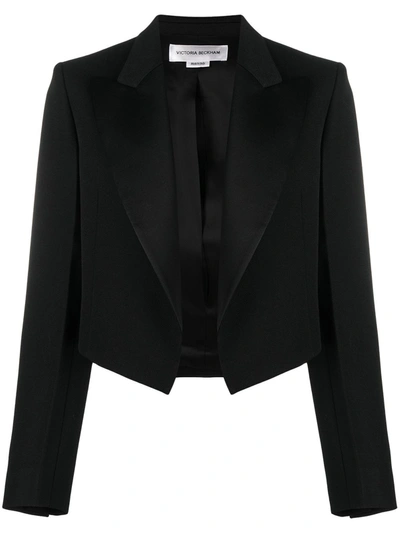 Shop Victoria Beckham Cropped Open-front Blazer In Black