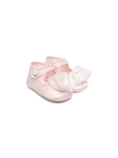 Shop Monnalisa Rose-appliqué Satin Ballerinas In Pink