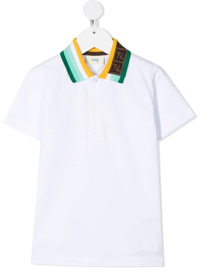 Shop Fendi Striped-collar Polo Shirt In White
