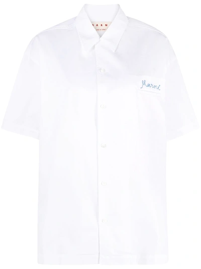 Shop Marni Logo-embroidered Shirt In White