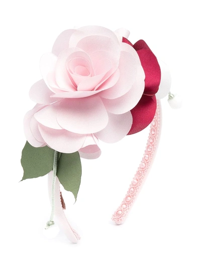 Shop Monnalisa Flower Appliqué Headband In Pink