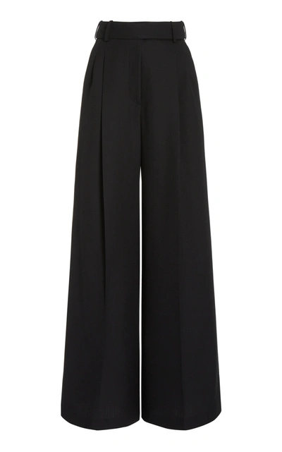 Shop Alexandre Vauthier Women's Pleated Wool Wide-leg Trousers In Black