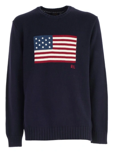 Shop Polo Ralph Lauren Flag Intarsia Knit Sweater In Blue