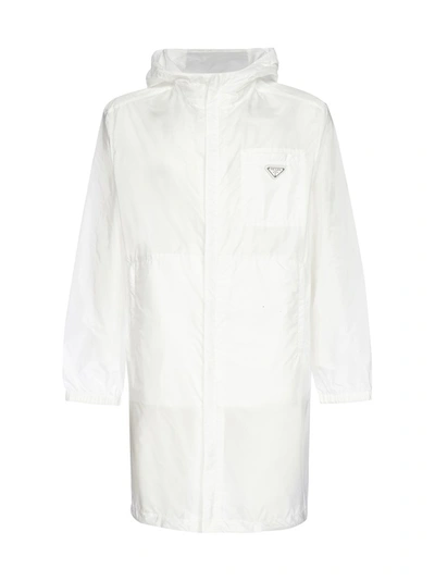 Shop Prada Front Pocket Raincoat In White