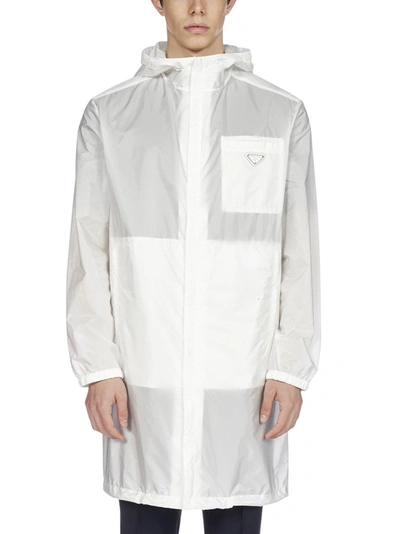 Shop Prada Front Pocket Raincoat In White