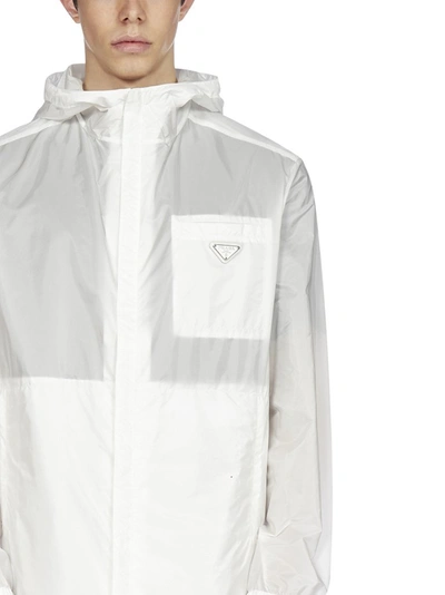 Shop Prada Front Pocket Raincoat In White