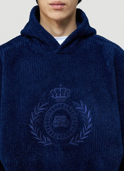 Shop Balenciaga Bb Logo Embroidered Hoodie In Blue