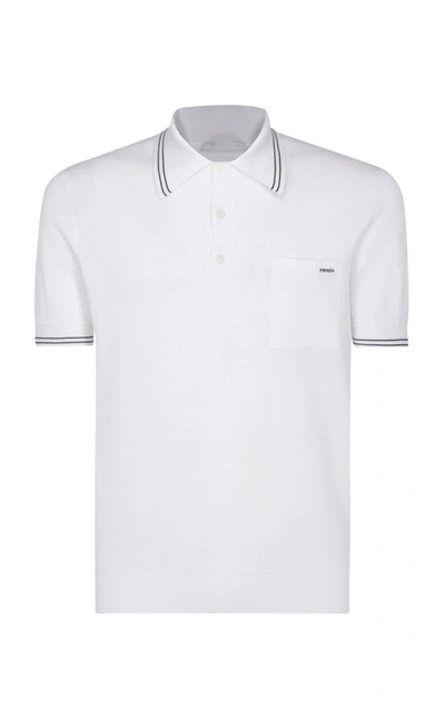 Shop Prada Striped Trim Polo Shirt In White