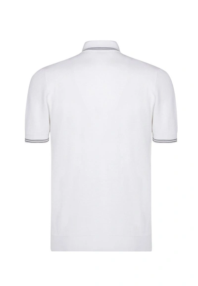 Shop Prada Striped Trim Polo Shirt In White