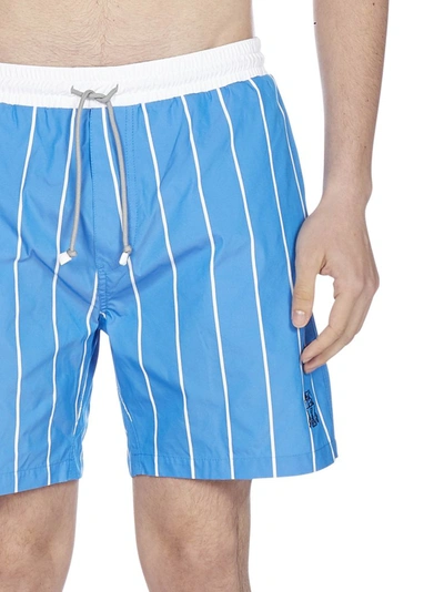 Shop Brunello Cucinelli Striped Drawstring Swim Shorts In Blue