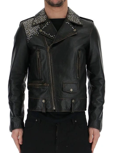 Shop Saint Laurent Stud Embellished Biker Jacket In Black