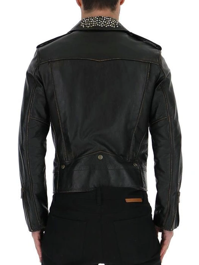 Shop Saint Laurent Stud Embellished Biker Jacket In Black