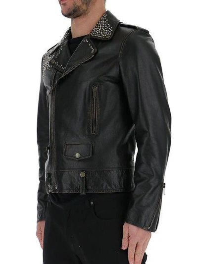 Shop Saint Laurent Stud Embellished Biker Jacket In Black