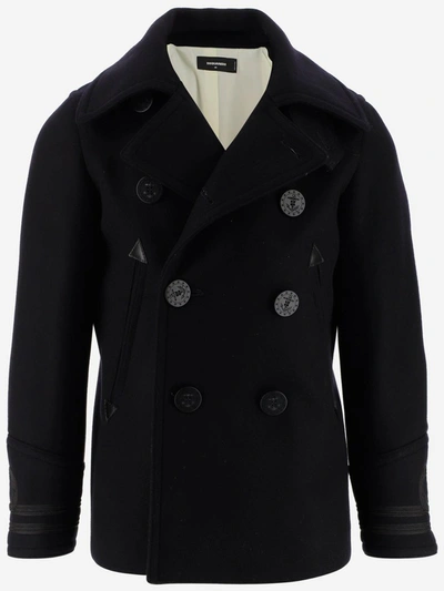 Shop Dsquared2 Double Breasted Coat In Navy