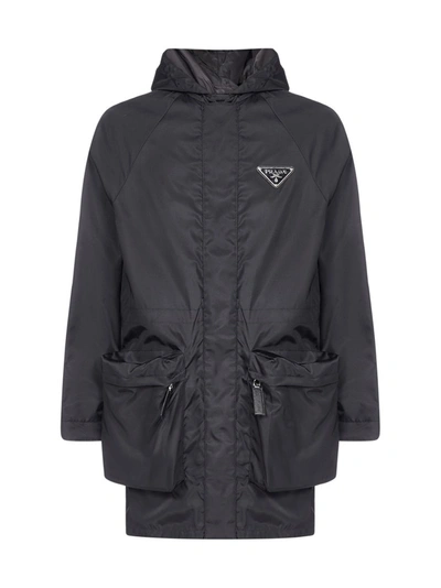 Shop Prada Logo Detailed Raincoat In Black