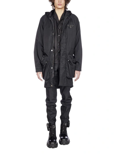 Shop Prada Logo Detailed Raincoat In Black