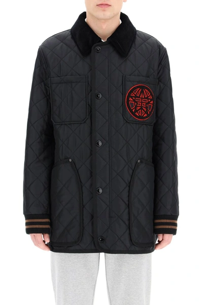 Shop Burberry Graphic Diamond Quilted Varsity Jacket In Black