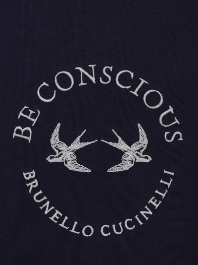 Shop Brunello Cucinelli Slogan Embroidered Crewneck Sweatshirt In Blue