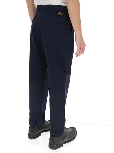 Shop Gucci Interlocking G Patch Trousers In Blue