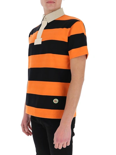 Shop Gucci Striped Logo Patch Polo Shirt In Multi