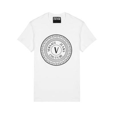Shop Versace Jeans Couture White Logo-print Cotton T-shirt