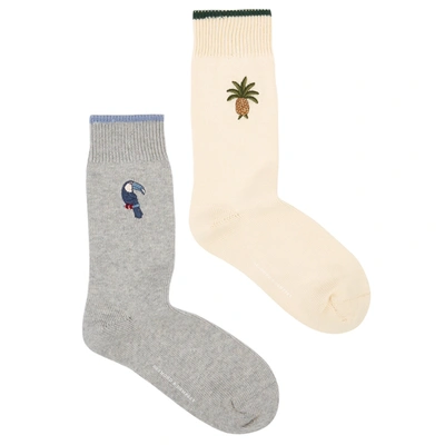 Shop Desmond & Dempsey Howie Cotton-blend Socks - Set Of Two In Multicoloured