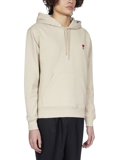 Shop Ami Alexandre Mattiussi Ami Ami De Coeur Logo Embroidered Hoodie In Beige