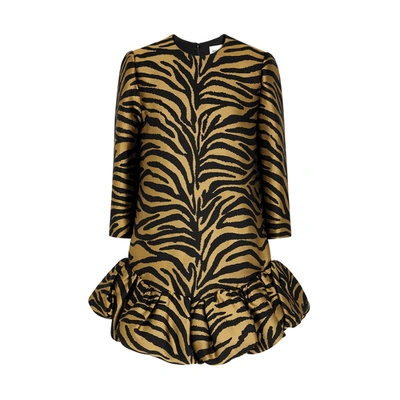 Shop Khaite Lorie Zebra-jacquard Mini Dress In Black