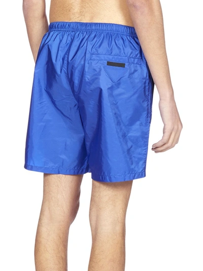Shop Prada Elastic Waist Swim Shorts In Blue