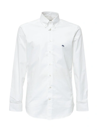 Shop Etro Logo Embroidered Buttoned Shirt In White