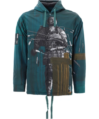 Shop Undercover Warrior Print Zipped Jacket In Green